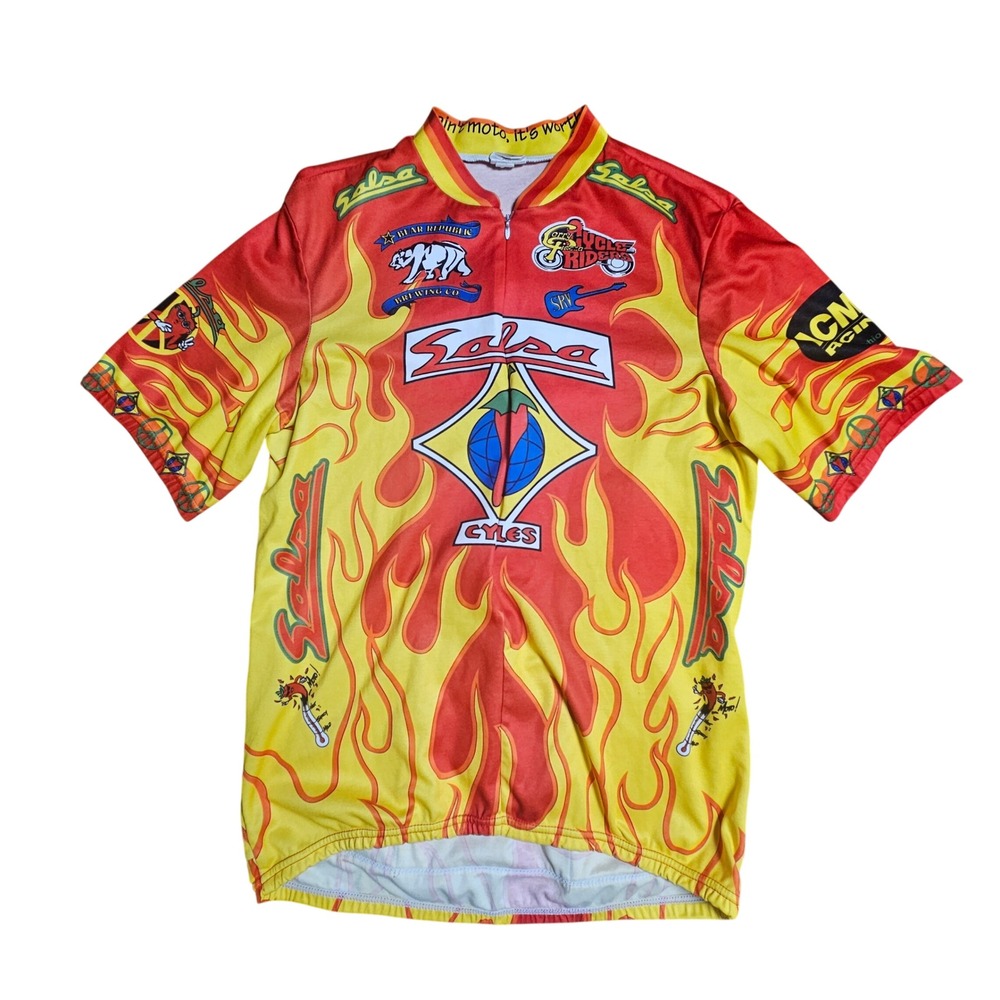 Vintage Salsa Cycles Flame Aussie Cycling Racing Jersey Shirt XL Moto Biker